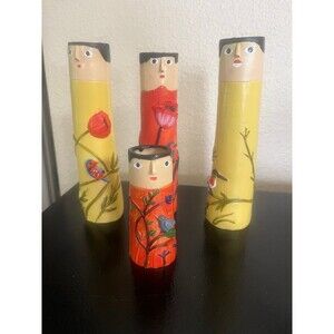 4 Japan Hand Painted Kokeshi Doll Bud Vases